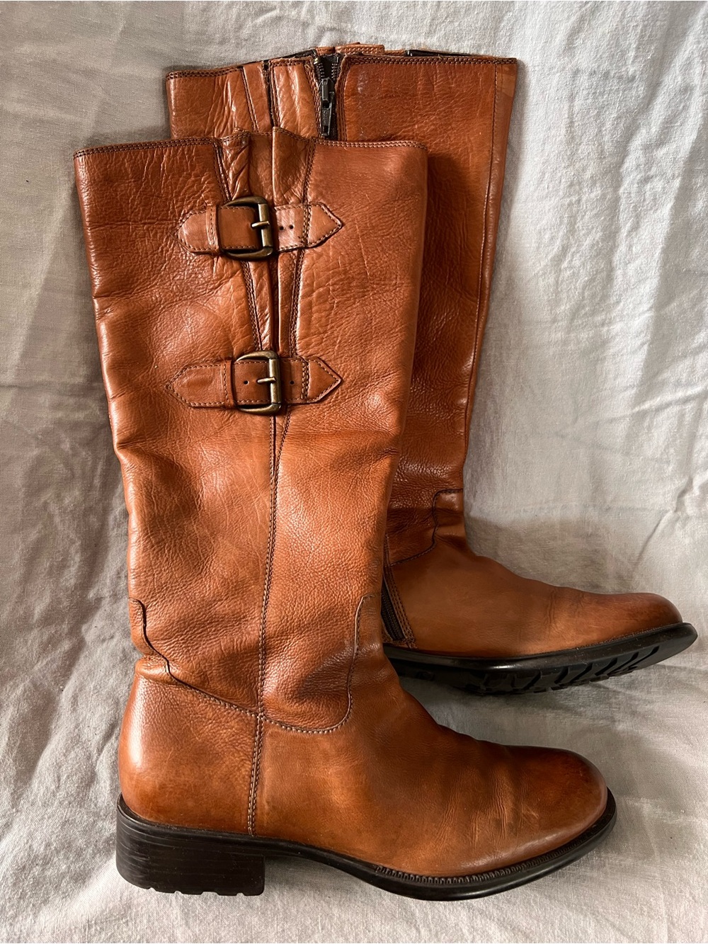 Clarks Mullen Spice Tall Leather Riding Boots in Cognac Brown